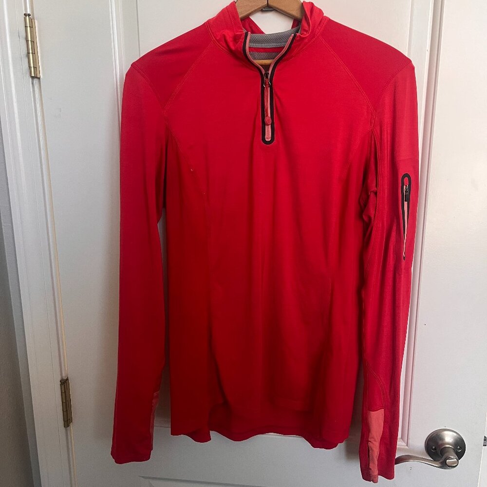 REI women's red quarter zip long sleeve activewear pullover shirt size L